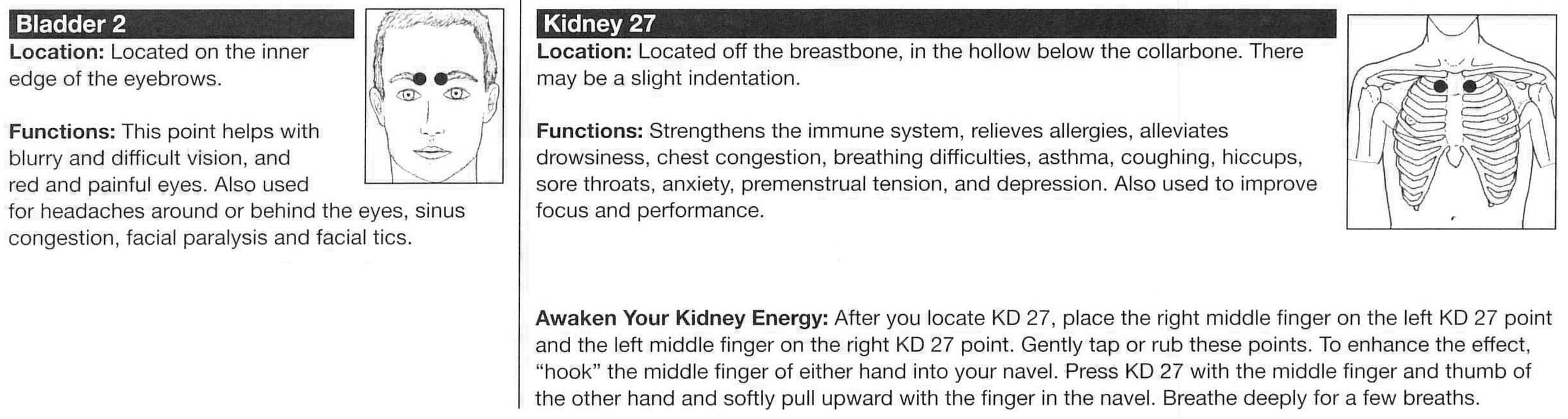 Acupuncture points: bladder 2 and kidney 27