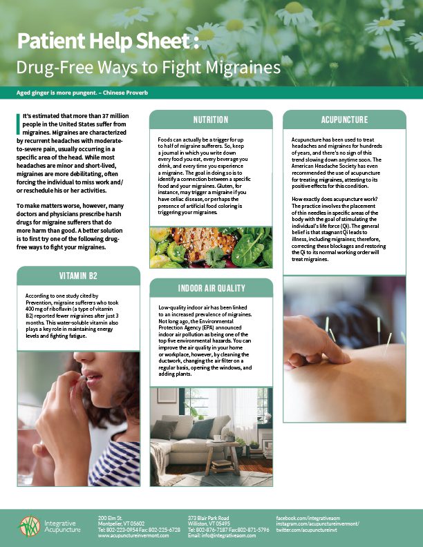 Patient help sheet for drug-free ways to fight migraines