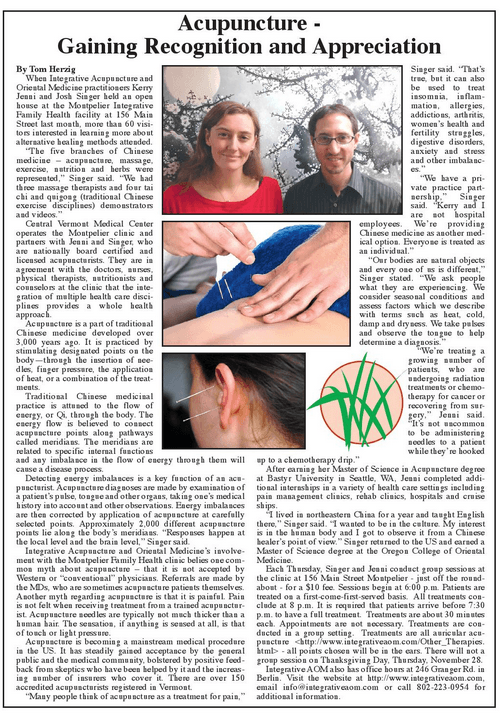 Vermont Acupuncture News