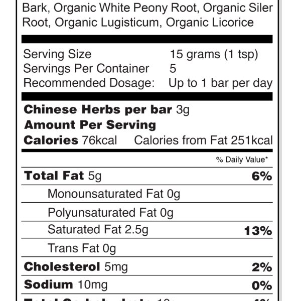 Nutrition label for ChiChi Chocolate