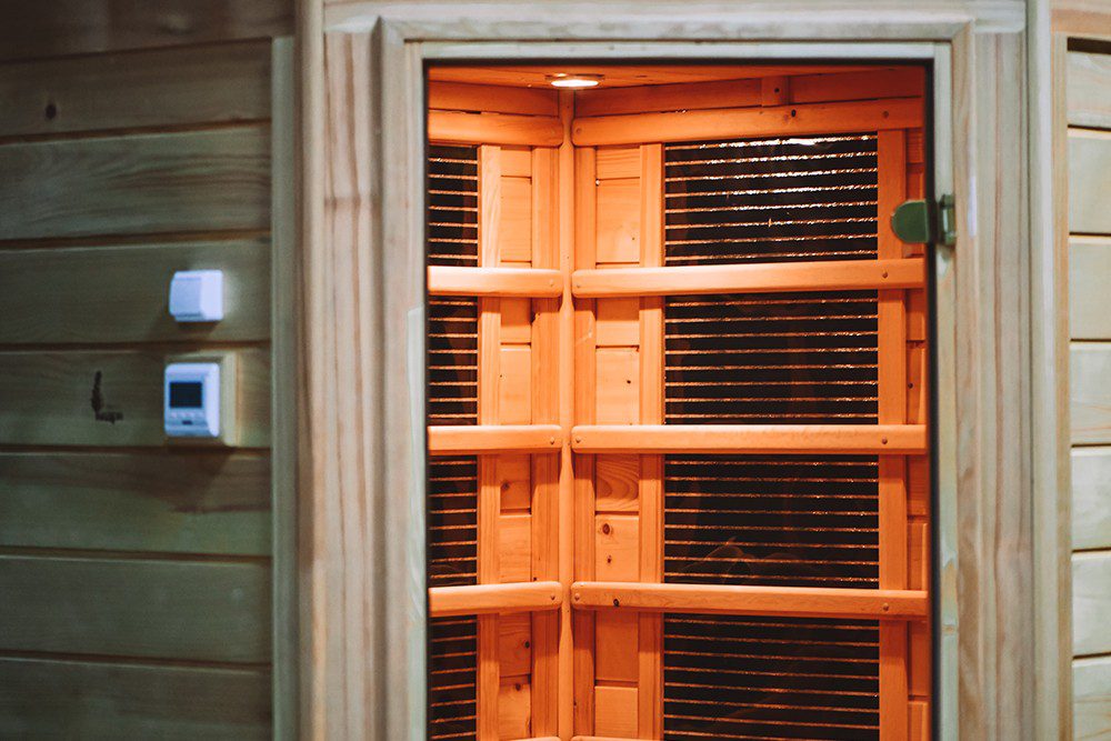 Infrared sauna with wooden walls